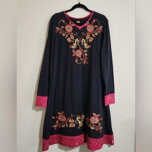 Double D Ranch Beaded and Sequined Tunic Boho Western Black & Pink Dress Size 2X